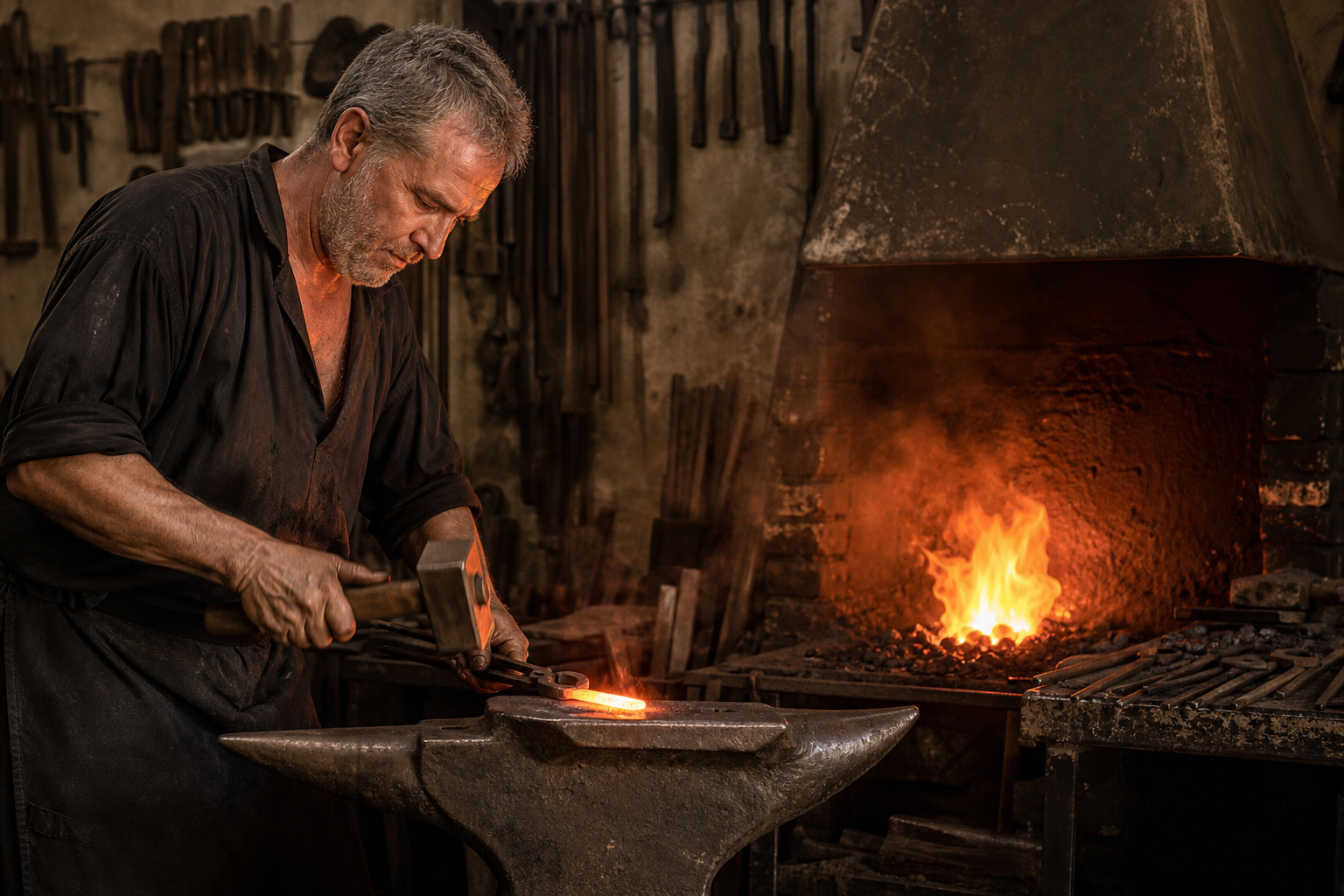 Forja tradicional toledana con brasas encendidas