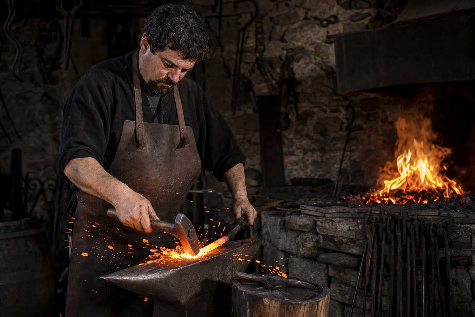 Artesano trabajando en la forja toledana