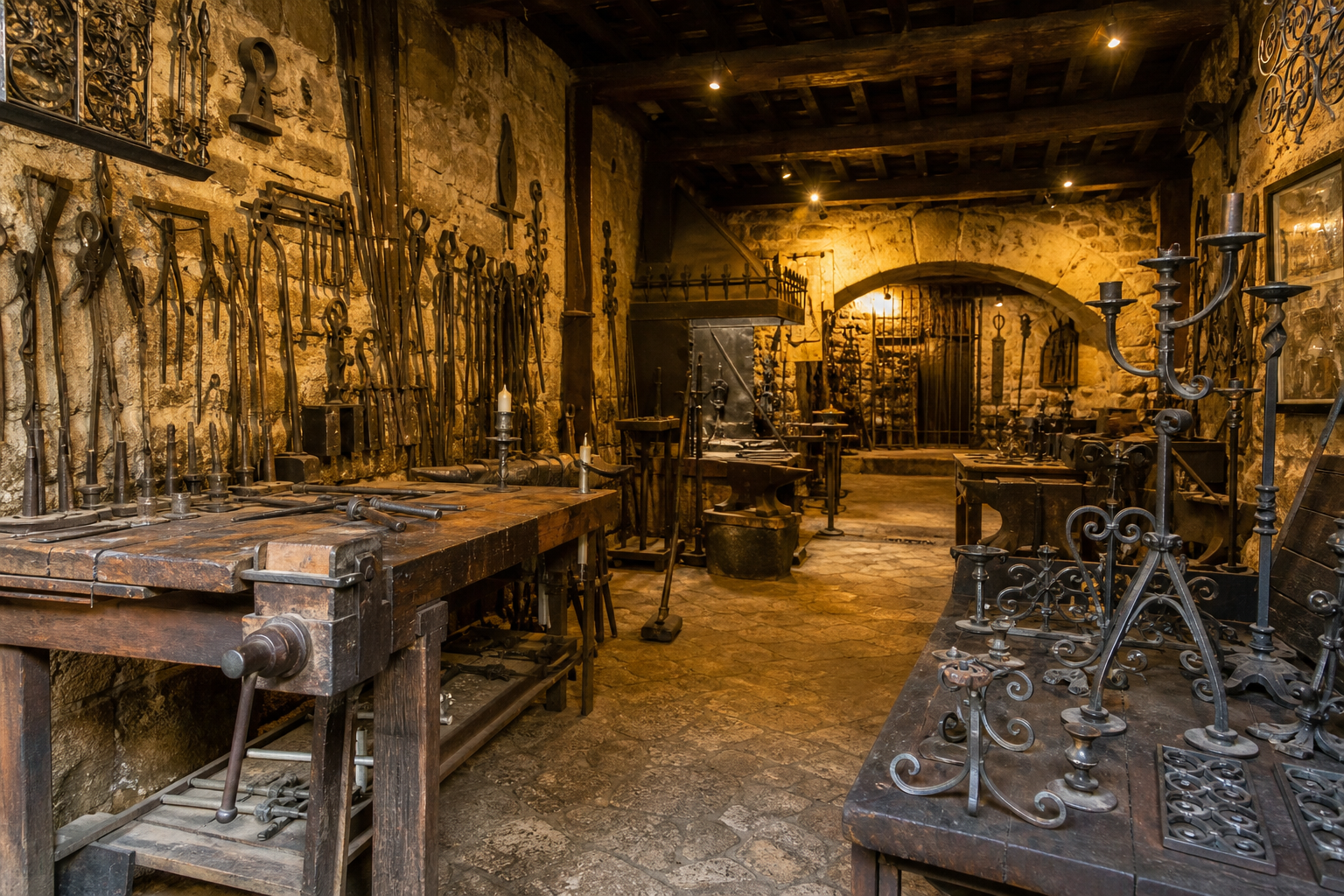Interior del taller artesanal de acero toledano